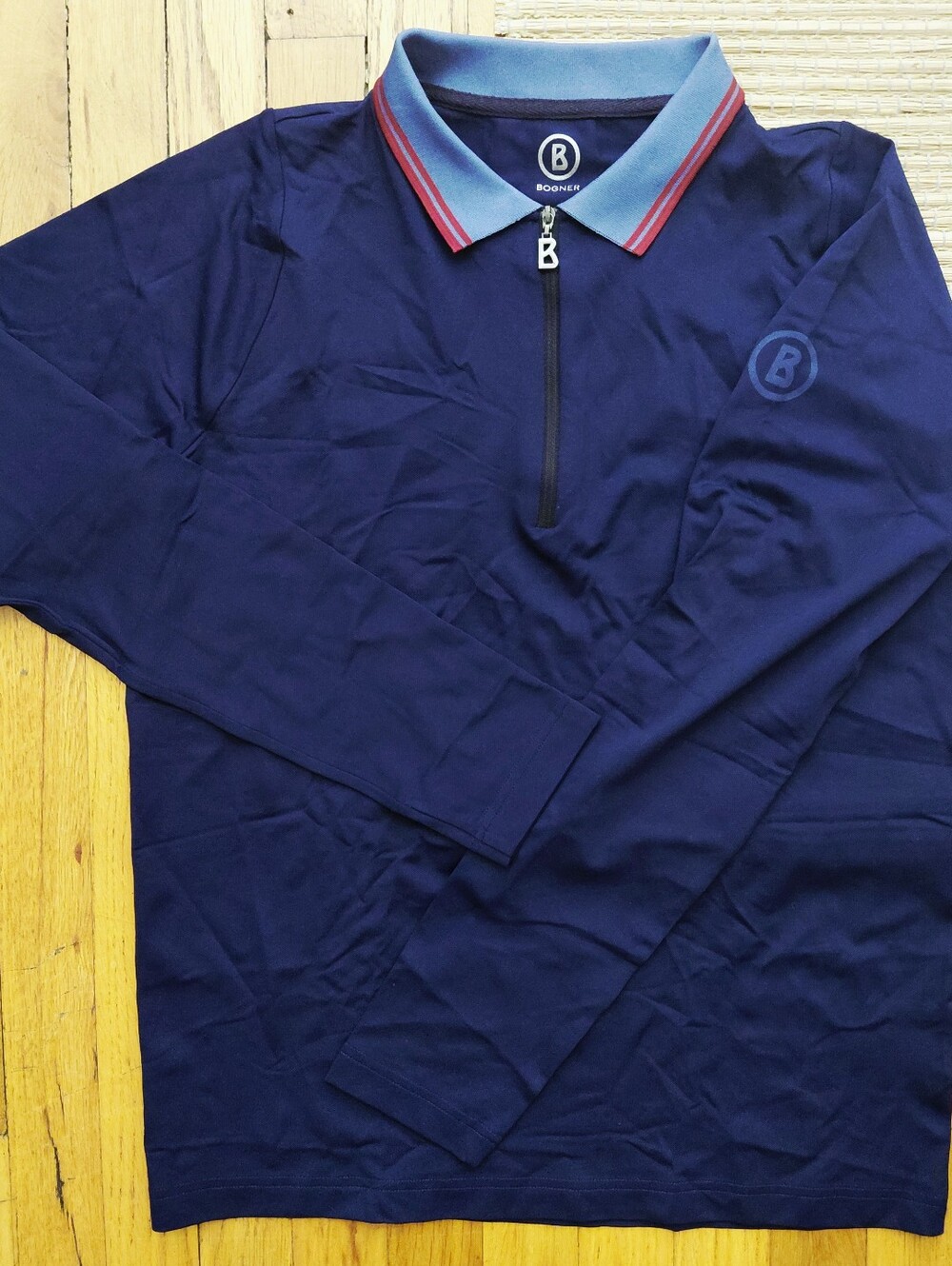 Never Worn-Bogner Functional Golf Polo Zip Shirt Navy Long-Sleeve